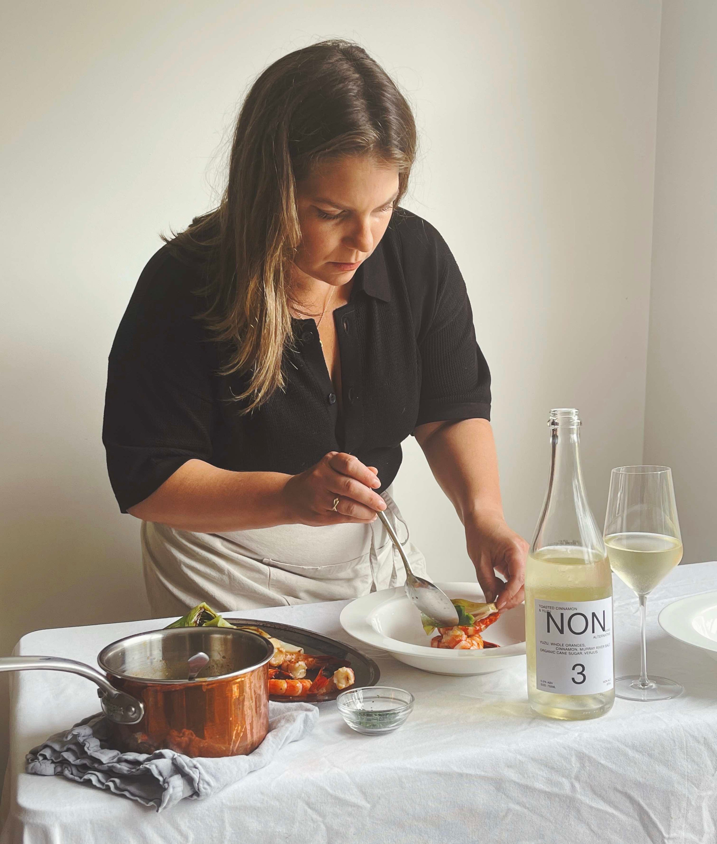 Blog posts Danielle Alvarez's Grilled Prawns & Leeks with Seaweed Butter x NON3 Toasted Cinnamon & Yuzu Non-alcoholic Wine Alternative