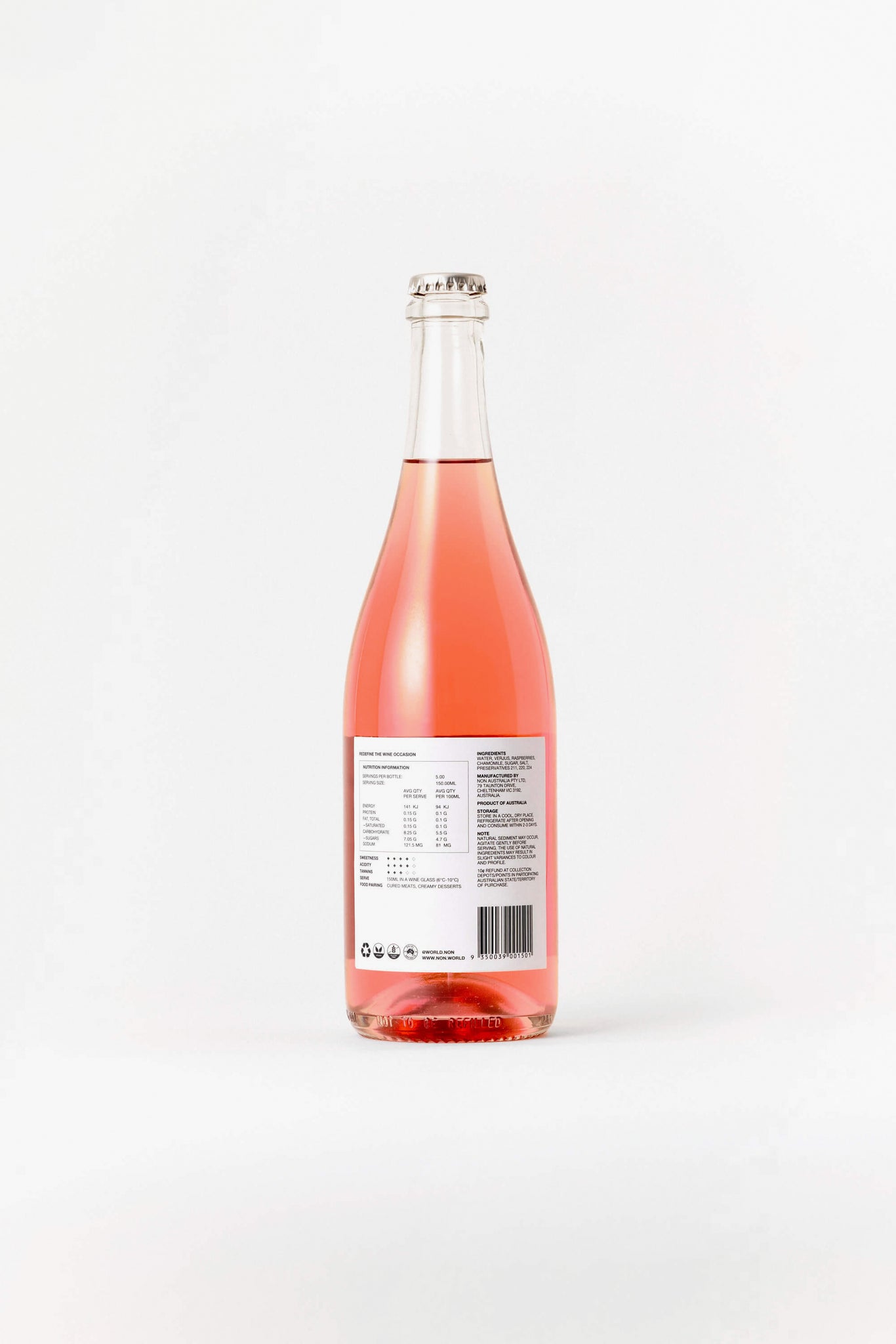 NON1 Salted Raspberry & Chamomile Bottle Back label