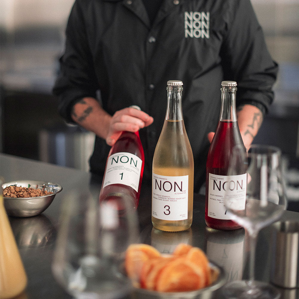 NON Everyday Set pouring and tasting glass at NONQH tour non-alc cellar door