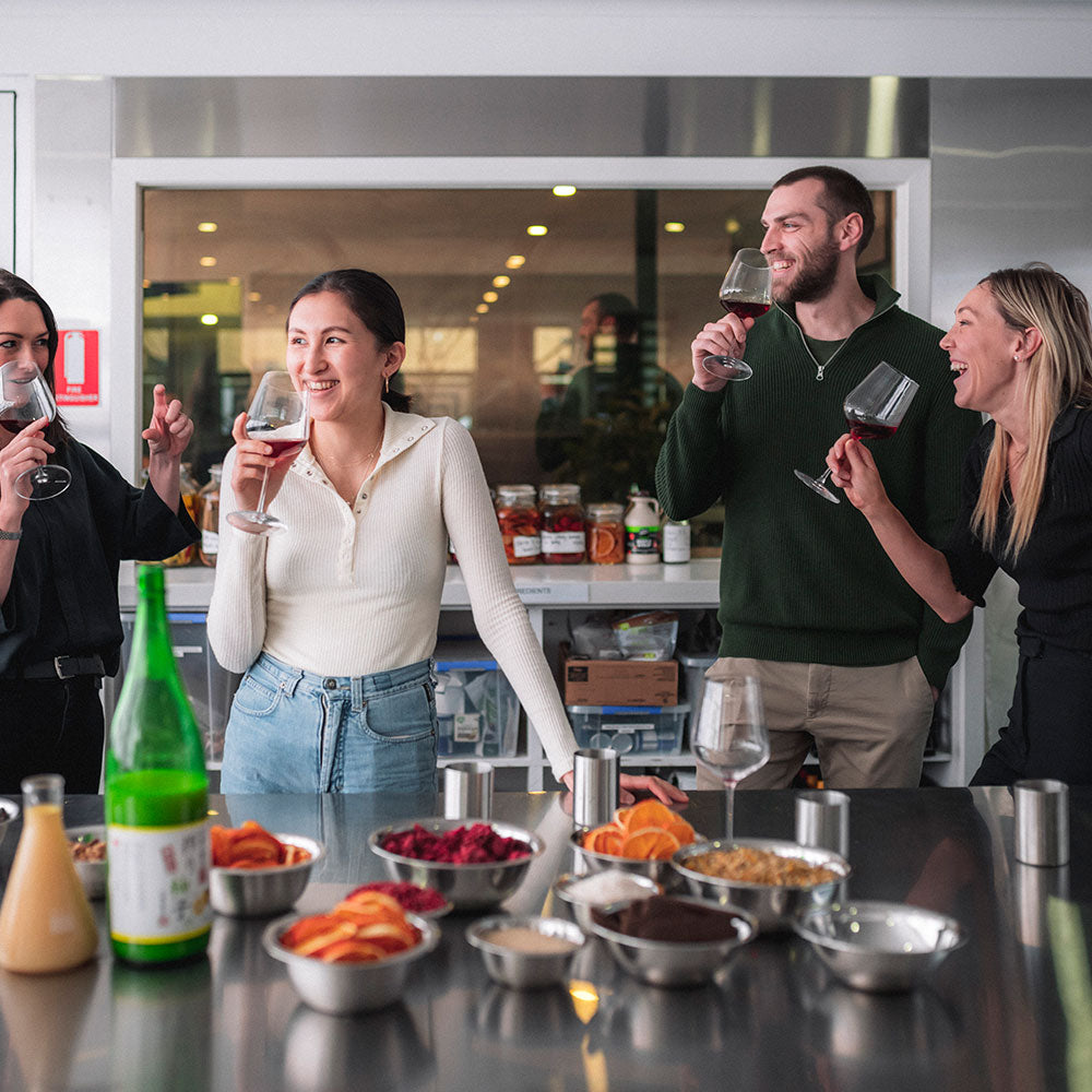 Guests tasting NON drink beverages during NONQH tour non-alc cellar door