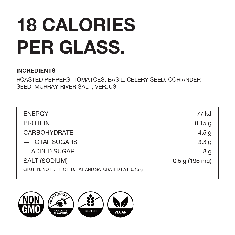 NON6 Tomato Water & Basil nutrition panel